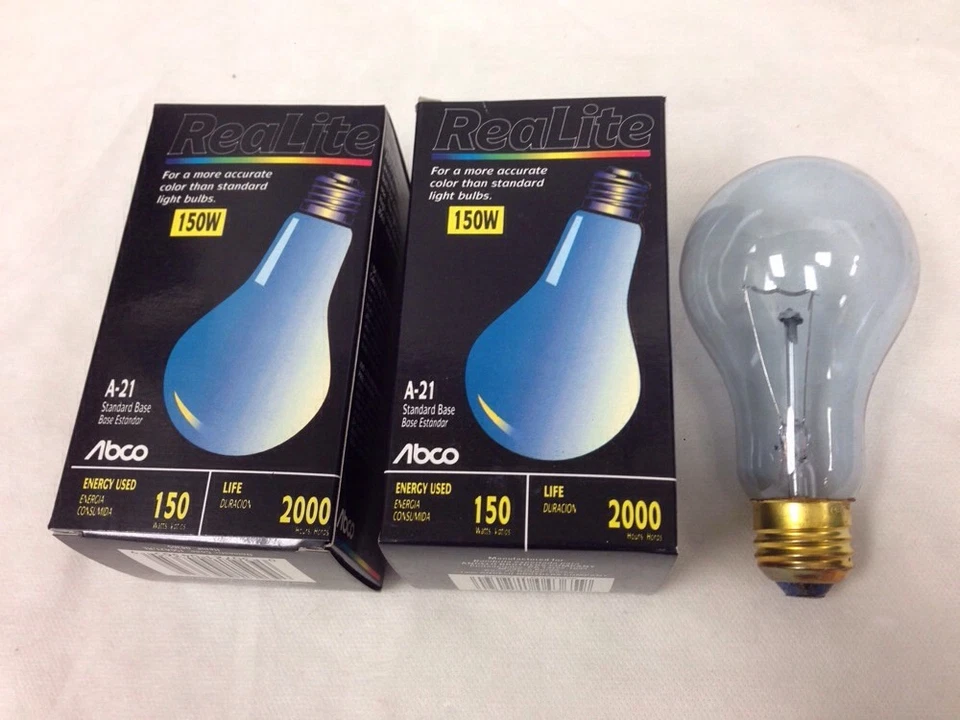 150W A21 Clear Realite Neodymium Full Spectrum Reptile Light Bulb 150A21/RL 2-pc - Image 1 of 4