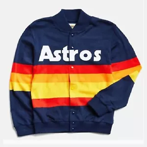 Women Houston Astros 1986 Kate Upton Rainbow Stripe Blue Fleece Jacket - Picture 1 of 7