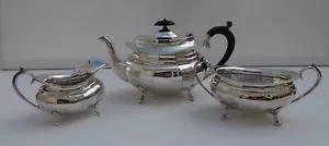 SILVER PLATED TEA SET TEAPOT JUG & SUGAR EARLY 20TH CENTURY H.T.INITIALS - Picture 1 of 8