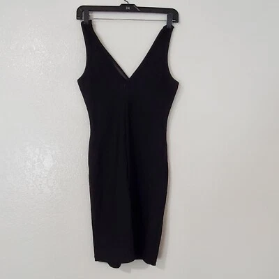 Vestido soprano para mujer S cuello en V sin mangas hasta la rodilla pequeño vestido negro rayón Foto 1 de 4