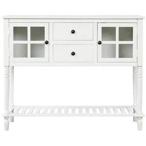 TREXM Sideboard Console Table, Farmhouse Wood/Glass Buffet Storage with Shelf - Picture 1 of 12