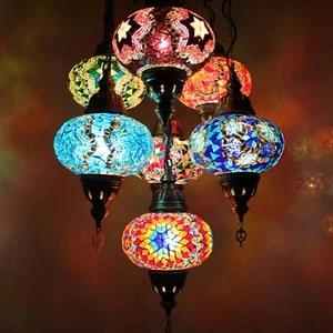 Mosaik Hängelampe Deckenlampe Lampe Orientalisch Mosaik Hängelampe 7 Groß Kugeln - Bild 1 von 9