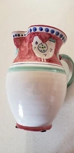 Vietri Solimene Campagna Burgundy Red Green Blue Bird Chicken Pitcher - Picture 1 of 5