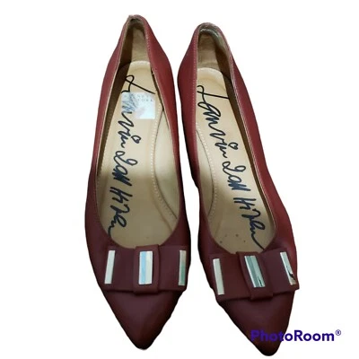 Lanvin 红色皮革平底鞋尖头金属细节尺寸 38 US 7.5 — 第 1/4 张图片