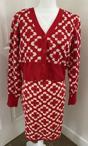 Nuevo con etiquetas Conjunto de 2 piezas de sidra talla grande 3xl/4xl tejido suéter vestido encogido de hombros rojo con flores blancas - Imagen 1 de 9