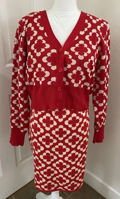 Nuevo con etiquetas Conjunto de 2 piezas de sidra talla grande 3xl/4xl tejido suéter vestido encogido de hombros rojo con flores blancas Foto 1 de 4