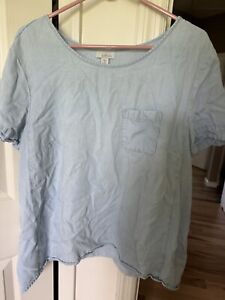 J. Jill Denim Shirt Size 2XBlue Short Sleeve Tencell Lyocell Linen Blend