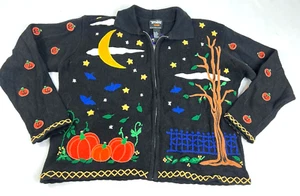 Maglione Vintage Anni 90 Designers Originals Studio Halloween Autunno Zip Frontale Ricamato - Foto 1 di 11