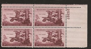 US Scott #1077, Plate Block #25397 1956 Wild Turkey 3c FVF MNH Upper Right - Picture 1 of 1