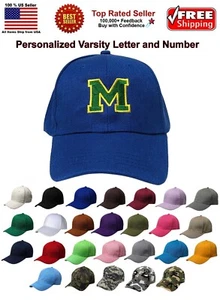 Personalized Embroidered Varsity Letter and Number Baseball Cap, Adjustable Hat - Picture 1 of 90