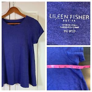 Eileen Fisher T Shirt Womens Petite Small Short Sleeve Top Blue Lagenlook Swing