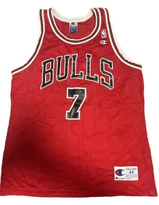 Vintage Champion NBA Bulls Jersey Toni Kukoc Red #7 Size 44 Large - Picture 1 of 15