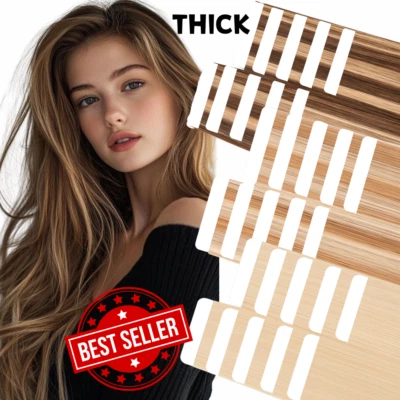 ТОЛСТАЯ 200 Г лента в Remy Skin Weft Real Human Hair Extensions Full Head Highlight - Изображение 1 из 4