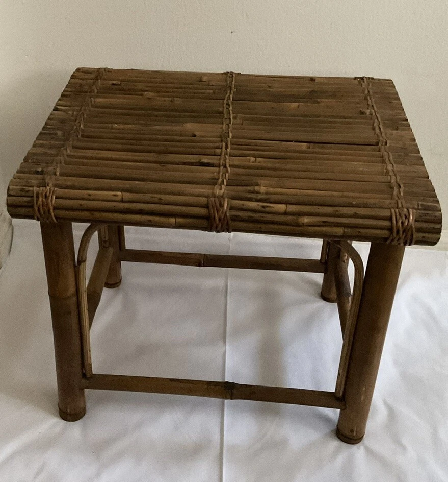 "Reposapiés elevador vintage de bambú con soporte para plantas boho hippy 13"" H x 16"" L x 12"" W" Foto 1 de 4