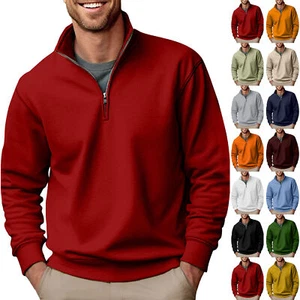 Men's Quarter Zip Pullover Long Sleeve Sweatshirts Mock Neck Cotton Solid Shirts - Picture 1 of 54
