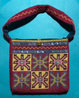 Vintage Handmade Small Needlepoint & Bargello Wool Handbag w/Thick Velvet Lining - Image 1 of 4