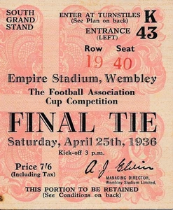 ENTRADA: FINAL COPA FA 1936 Arsenal v Sheffield United - EXCELENTE - Imagen 1 de 1