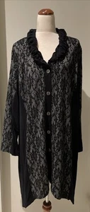 TS TAKING SHAPE Ruffle Neck Knit Cardigan Floral Print Black/Grey Sz XL (22-24) - Picture 1 of 3