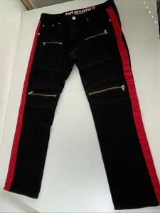 Pantalones de mezclilla Lion Dynasty para hombre 36 ajustados negros rojos rayas pierna recta moto - Imagen 1 de 21