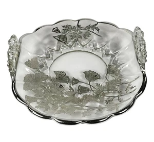 Silver City Flanders Poppy Overlay Upturned Handled Glass Candy Bonbon Tray - Picture 1 of 7