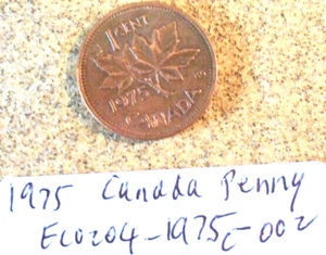 Errores de huelga/alineación de borde de centavo de Canadá 1975; moneda antigua vintage dinero extranjero - Imagen 1 de 3