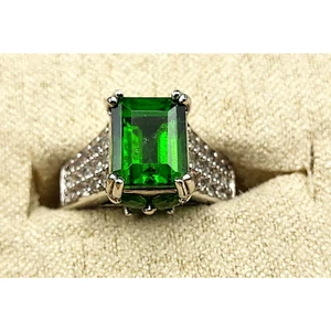 Anillo de plata de ley verde cromo diopsido circón blanco rodio talla 6 3,65 ctw - Imagen 1 de 9