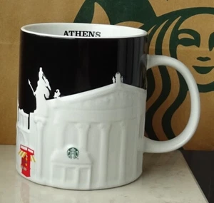 Starbucks City Mug Tasse Becher Relief Athens Griechenland schwarz-weiß 16oz NEU - Picture 1 of 3