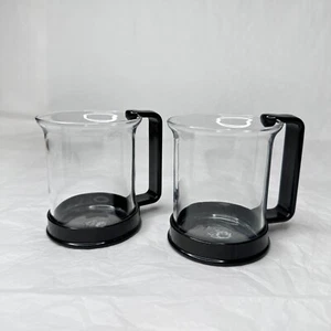 2 Bodum Glass Black Handle Mugs Cups 8 oz Coffee Tea Switzerland Snap On - Picture 1 of 10