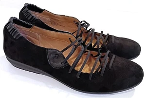 Comfortiva "Excel" black nubuck suede ballet low wedge elastic lace up 10 narrow - Picture 1 of 9