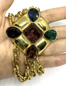 Vintage Ciner Gold Tone Metal Rhinestones Large Pendant Necklace 30” - Picture 1 of 12