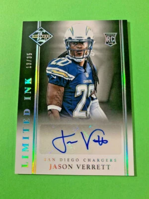 2014 Limited Silver Limited Ink Jason Verrett Autograph Rookie Card #d 13/35  - Image 1 of 2