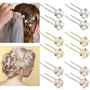 5-20pcs Pearl Flower Diamante Crystal Hair Pins Clips Prom Wedding Bridal Party@ - Picture 1 of 32