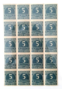 20-Stamps / Germany Deutsches Reich / 5000 Mark / 1923 / Block - Picture 1 of 3