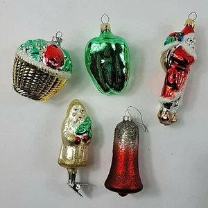 Lote de 5 adornos navideños de vidrio soplado, Alemania Occidental Santa Fruta campana pimienta - Imagen 1 de 10