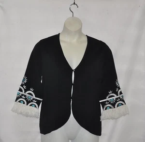 Bob Mackie Simulated Pearl and Embroidered Fringe Cardigan Size S Black - Picture 1 of 3