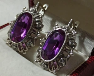 Pendientes originales vintage de plata de ley 925 para mujer de piedra de alejandrita - Imagen 1 de 8