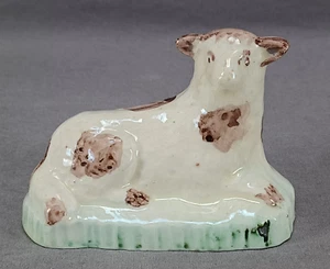 British Staffordshire Tortoiseshell Glazed Creamware Lamb Figurine C.1780-1790 - Picture 1 of 8