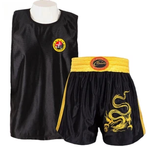 Pantaloncini Muay Thai Dragon Boxe Shorts Shirt Set Arti Marziali MMA Sanda Wushu - Foto 1 di 41