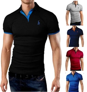 Men's Polo Shirt Short Sleeve Slim Fit Stretchable Fabric Muscle Fit PL01 - Picture 1 of 12