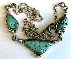 Native American 3 Turquoise Sterling 925 Ladies Necklace Signed Native Bling 12 - Picture 1 of 12