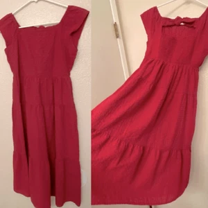 Old Navy oversized Kid Girl boho Tiered Seersucker red All-Day Maxi Dress 10-12 - Picture 1 of 11