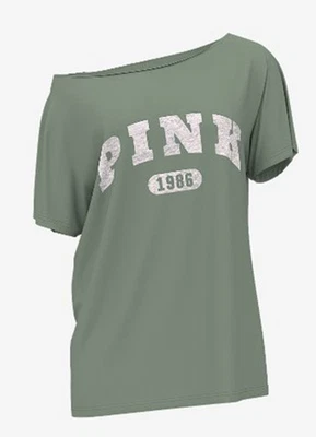 CAMISETA VICTORIA'S SECRET ROSA Campus Algodón Fuera del Hombro S Tomillo Salvaje DE GRAN TAMAÑO Foto 1 de 4