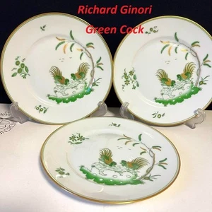 Unused Richard Ginori Green Cock Plate 7in Set of 3 From JAPAN - Picture 1 of 5