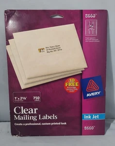Etichette per indirizzi Avery Clear Easy Peel 1 x 2 5/8 750/confezione 8660 - Foto 1 di 2