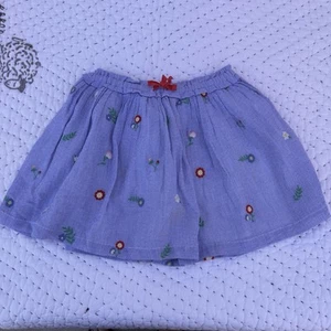 Mini Boden Stripe Floral Embroidered Cotton Skirt Blue White Red Girls 9-10 - Picture 1 of 6