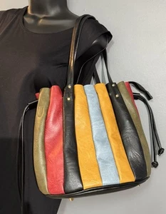 Large Leather Multicolored Purse 12” x 11” x 8” Drop Handle Excellent Condition - Picture 1 of 11