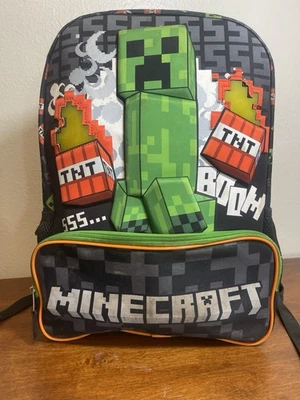 Minecraft Light Up TNT 17" Creeper Backpack Flashing Lights School Bag - Image 1 of 4