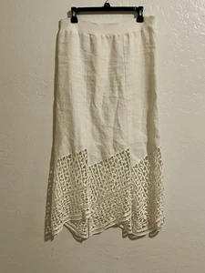 Chico's Skirt Women's  White Long Lace Elastic Waist Band Fabric Ramie - Picture 1 of 5