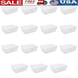 12 Qt Storage Box Set of 15 Stackable Clear Plastic Organizer Container Bins - Picture 1 of 12