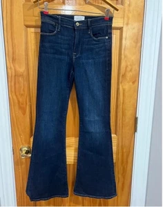 Womens Frame Preppy Le Pixie High Flare Denim Jeans in Sutherland Blue Size 27 - Picture 1 of 9